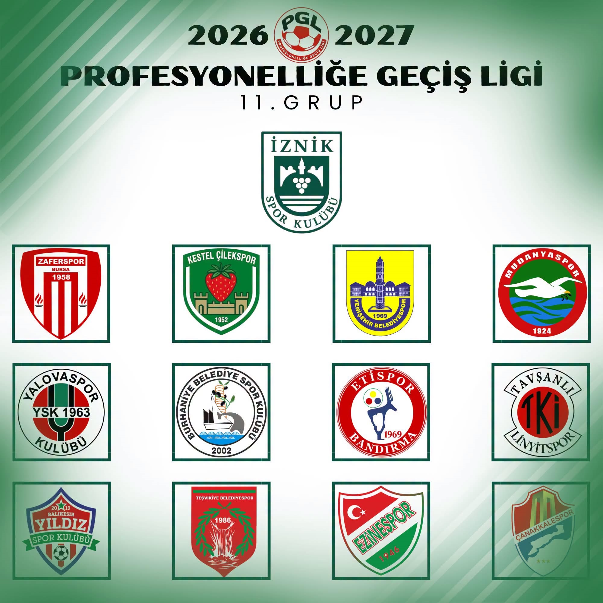 2026/2027 Profesyonelliğe Geçiş Ligi grup kuraları sonucunda kulübümüz 11. Grup’ta